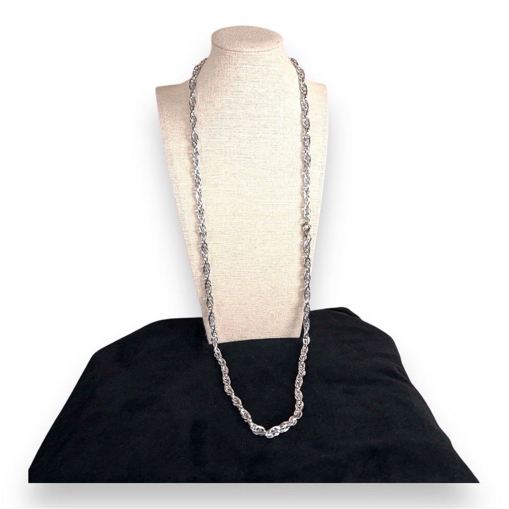 SILVER BRAIDED NECKLACE SPRING RING CLOSURE 36” LENGTH